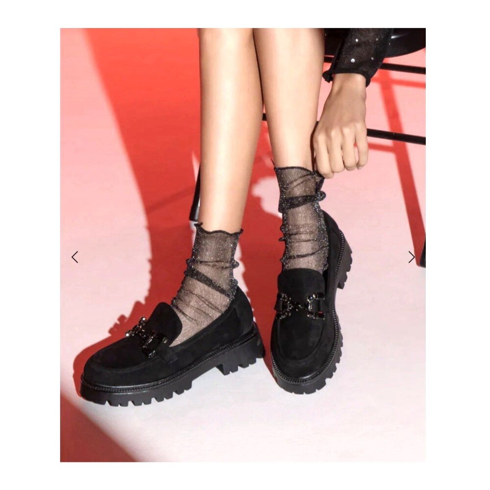 Shu Shop Tilda Loafer NEW Black Chunky Lug Sole Rhinestones Faux Suede Academic